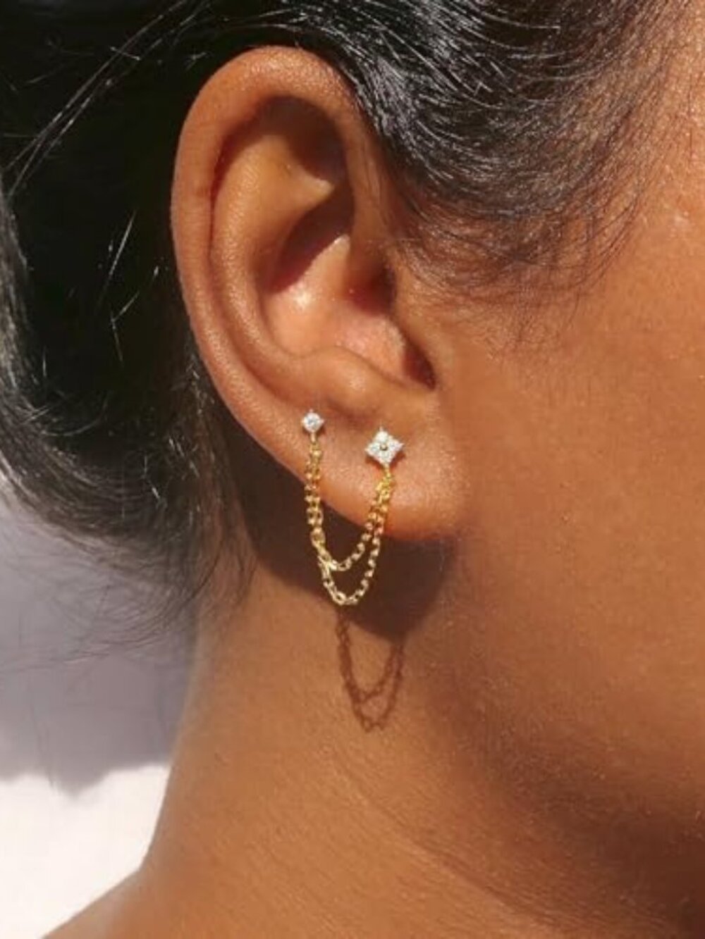 New - Gold Chain Studs Earrings for Women Trendy: Hypoallergenic 14K Gold Plated
